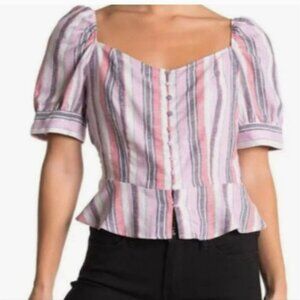 Laundry by Shelli Segal Lavender Stripe Peplum Blouse Size Medium NWT
